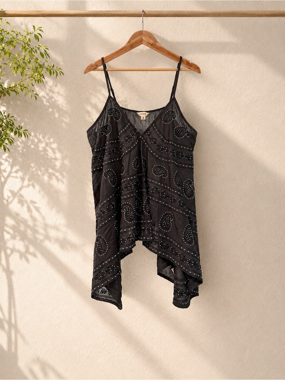Lucky Brand Embroidered Paisley Handkerchief Hem Cami Top XL